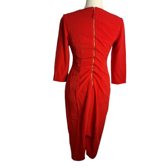 Maggy London Half Sleeve Sheath Dress 4 Red Midi Lined Round Neck Zipper - Picture 6 of 8